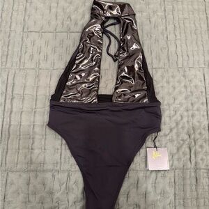 Meltdown Black Halter Swimsuit with Shiny Accents